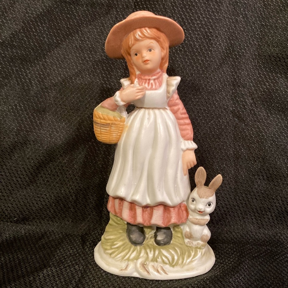Vintage porcelain figurine Girl with basket and bunny
